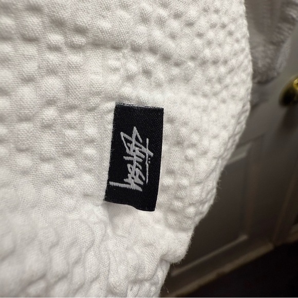 Stussy White Textured Bomber Jacket Streetwear Size Medium GUC - Picture 6 of 8